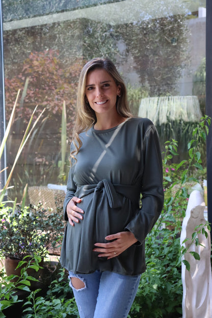 Blusa de maternidad Paulina verde algodón G