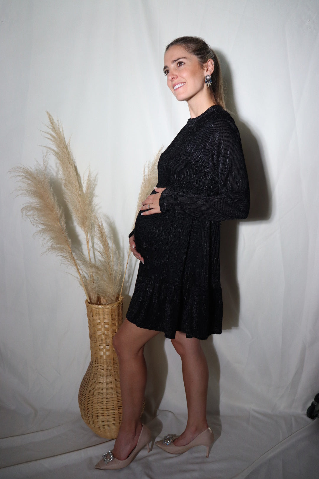 Vestido de maternidad, Gaby corto negro terciopelo textura CH