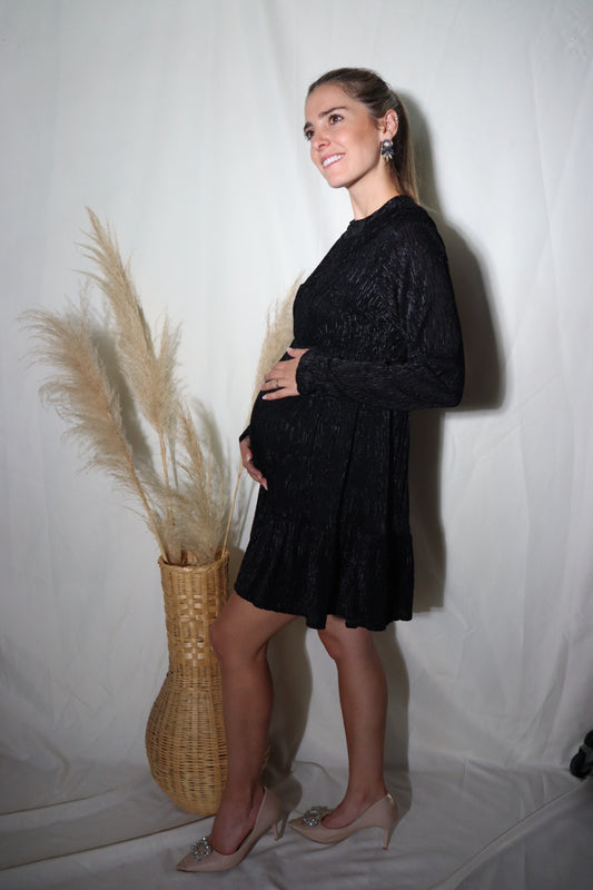 Vestido de maternidad, Gaby corto negro terciopelo textura CH