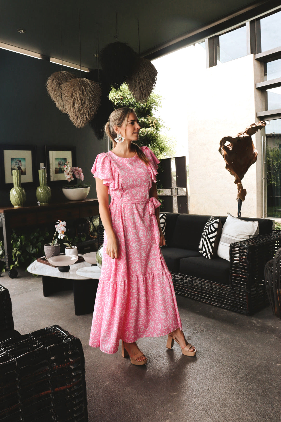 Vestido Mia de lactancia, rosa flores blancas