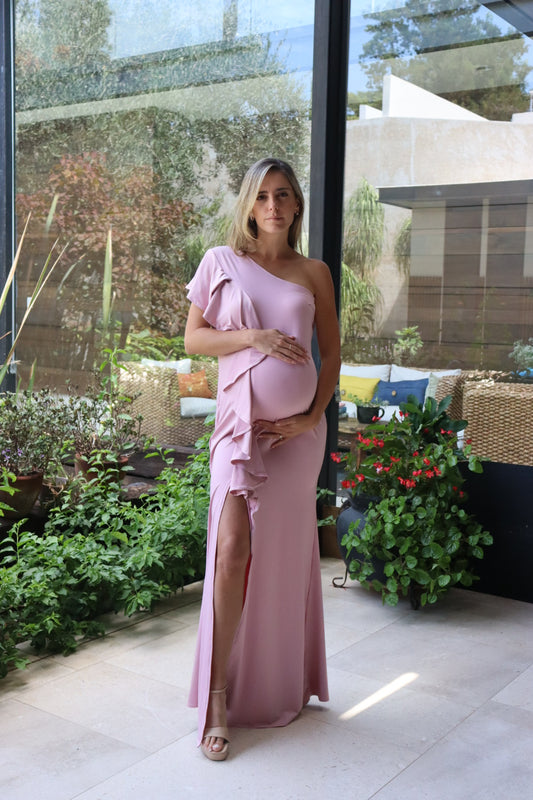 Vestido de maternidad Agustina, rosa polvo licra