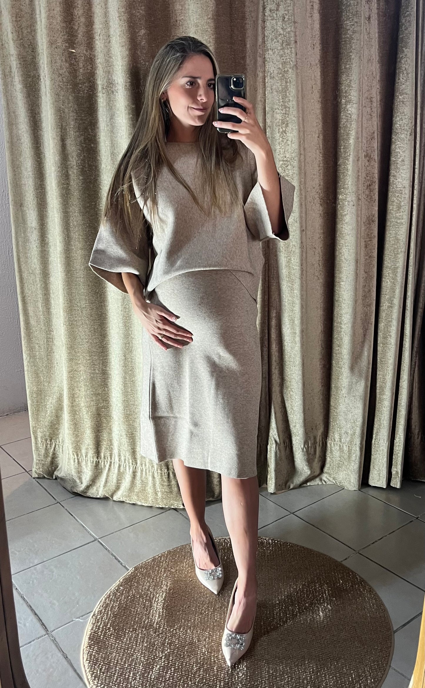 Falda y top de maternidad, beige