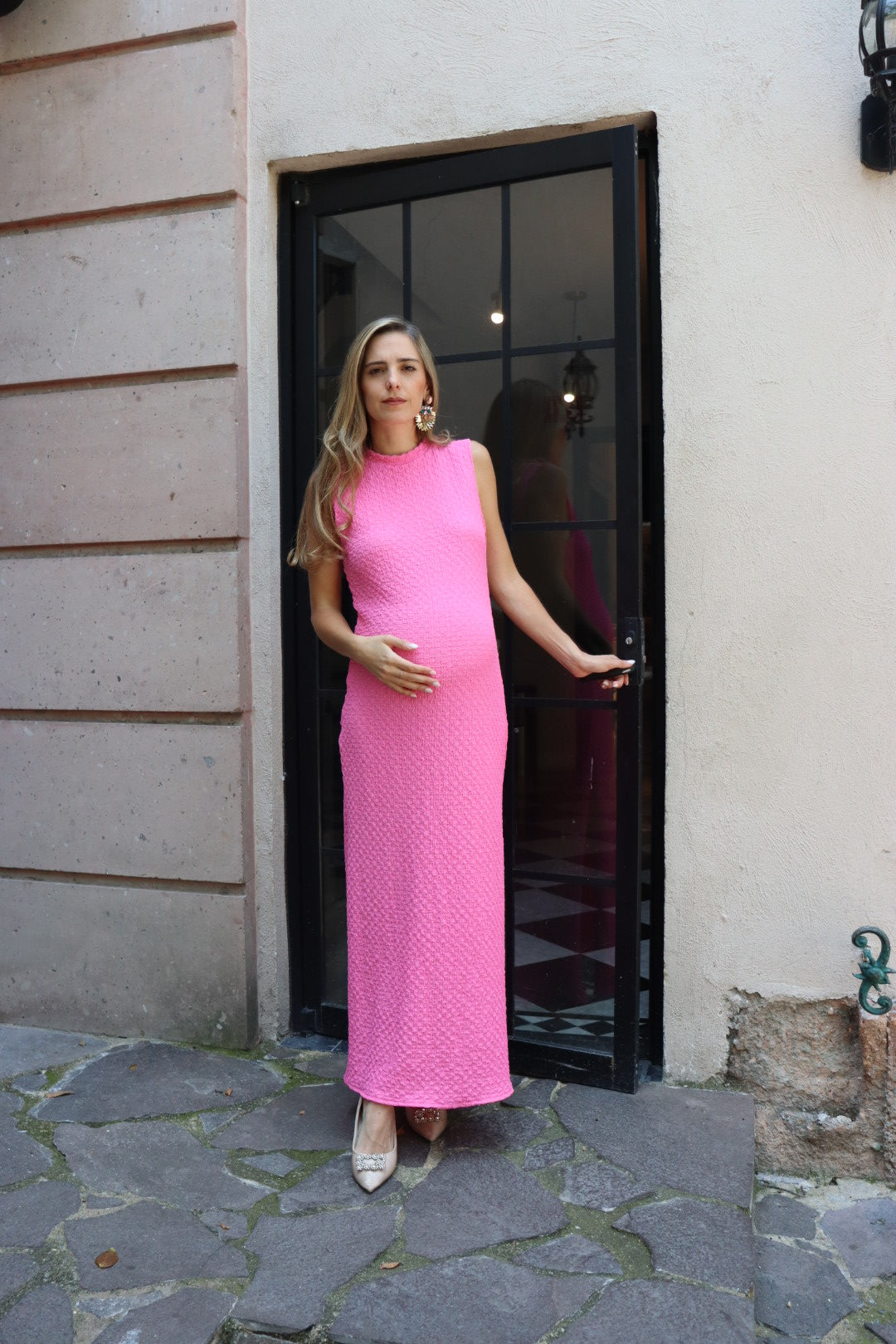 Vestido de maternidad Leslie, rosa kirbi textura CH