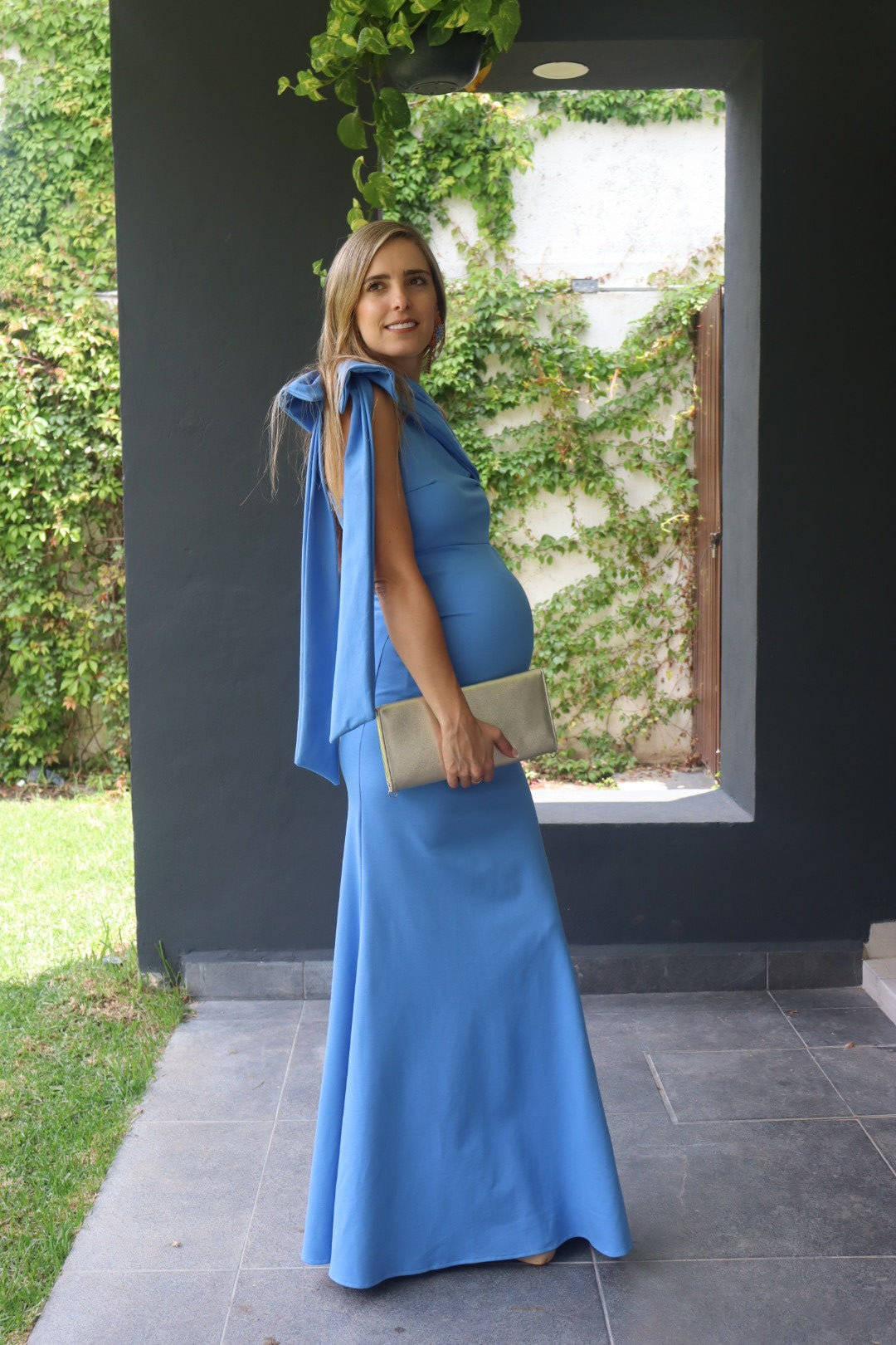 Vestido de maternidad Roberta, azul prusia ponti Roma