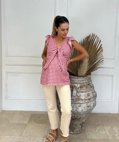 Blusa de maternidad y lactancia, Brescia Cuadros Rojos