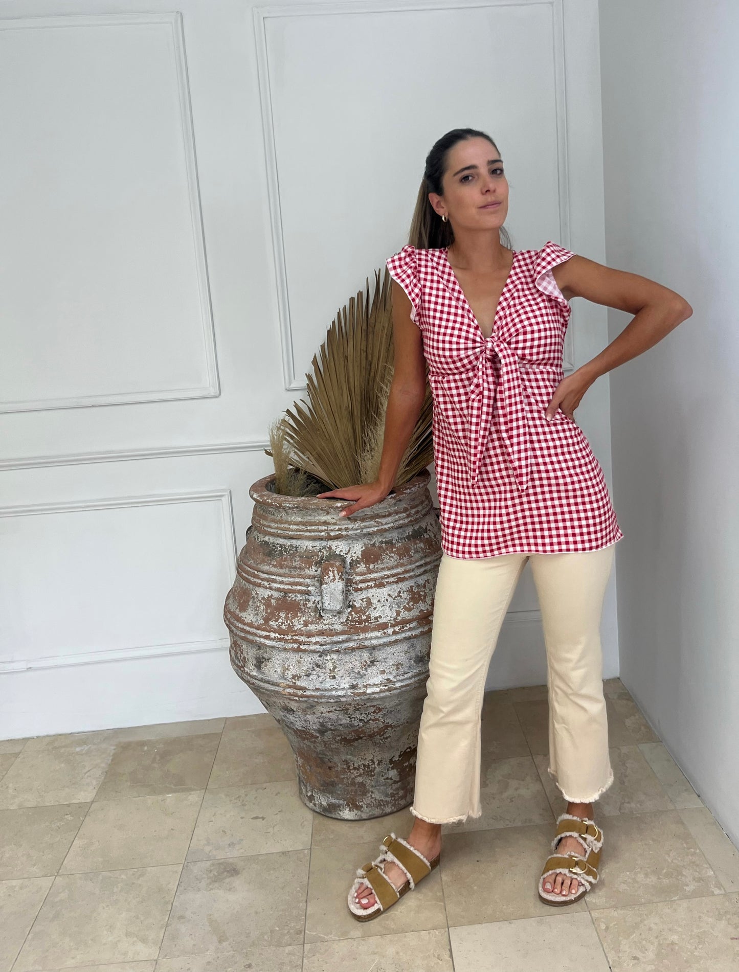 Blusa de maternidad y lactancia, Brescia Cuadros Rojos