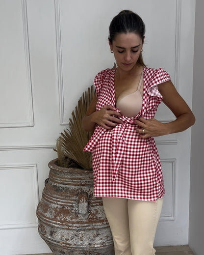 Blusa de maternidad y lactancia, Brescia Cuadros Rojos