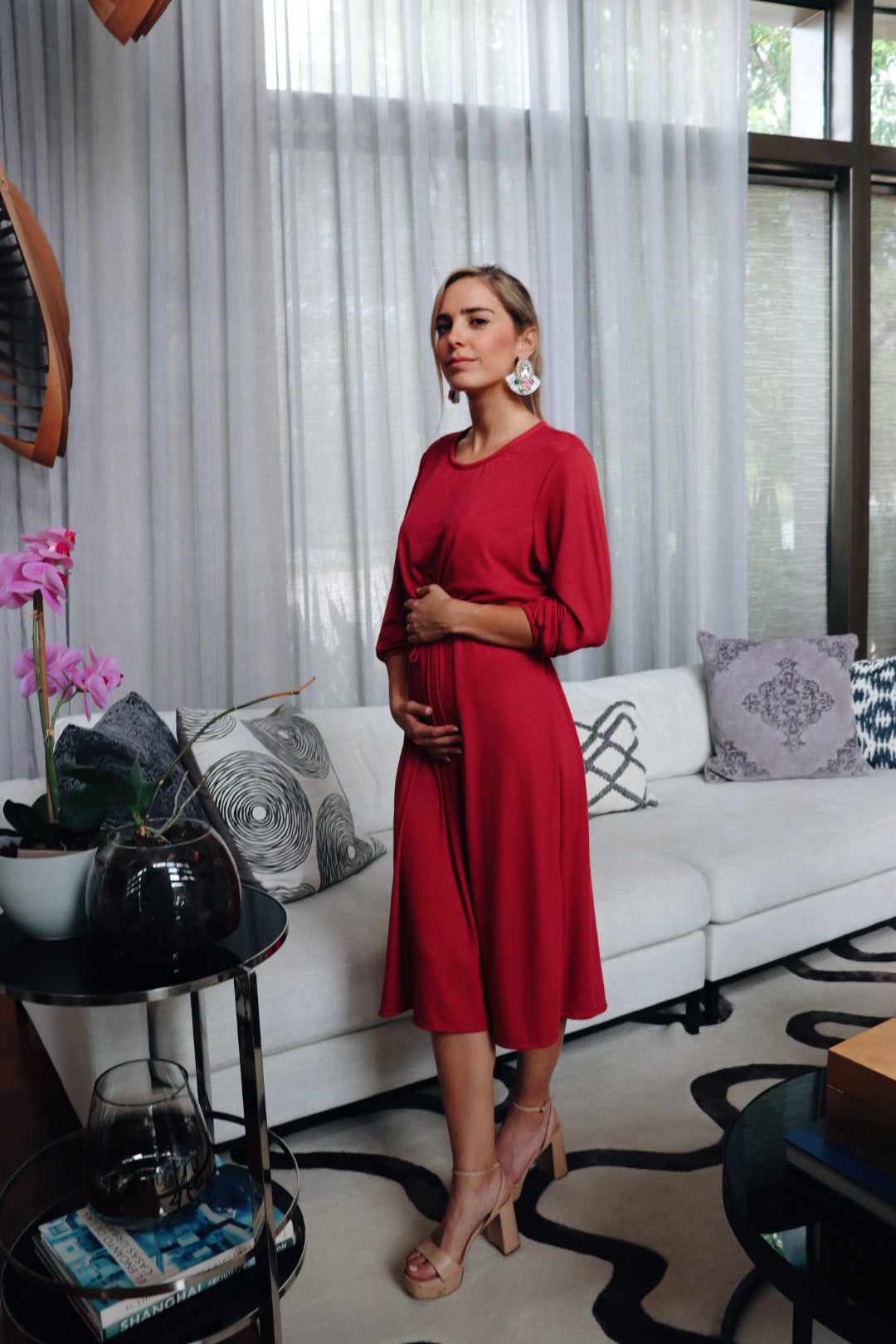 Vestido maternidad y lactancia, Hanna rosa néctar rayitas