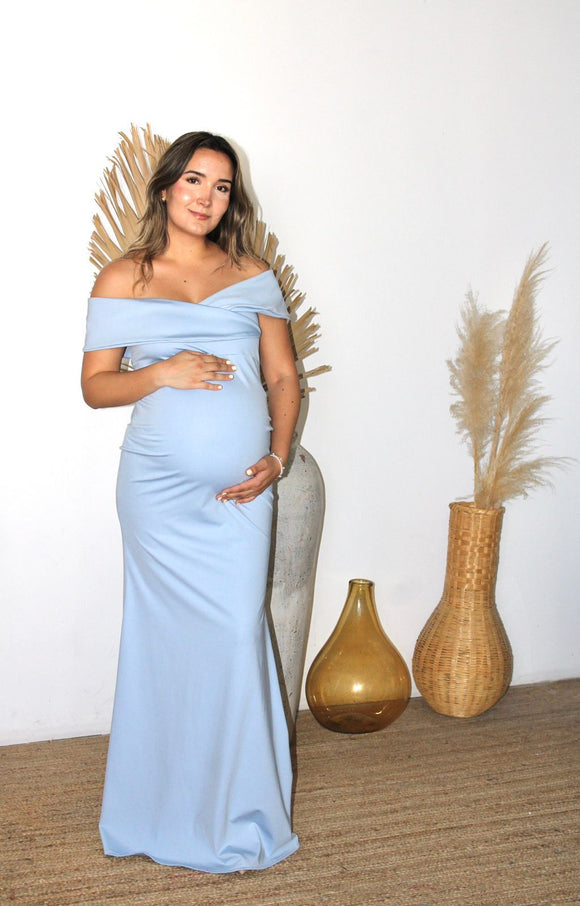 Vestido de maternidad Valentina sin abertura, azul cielo neopreno