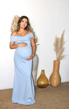 Vestido de maternidad Valentina sin abertura, azul cielo neopreno