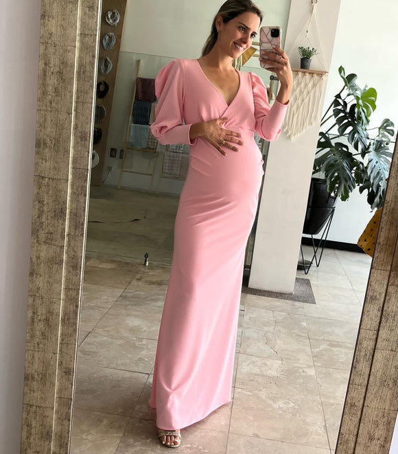 Vestido maternidad Yuridia largo rosa claro