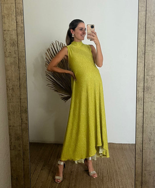 Vestido de maternidad Sonia, verde opaco corrugado