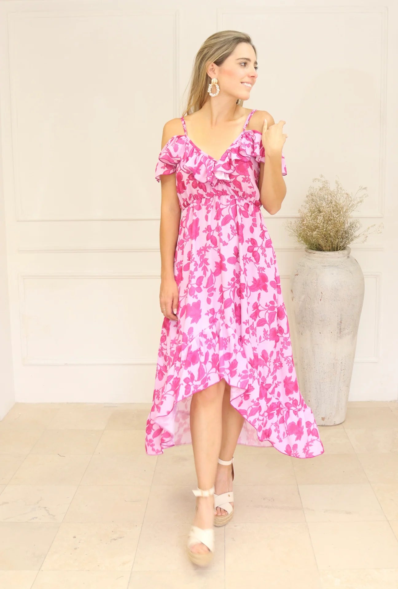 Vestido de maternidad y lactancia, Carlota rosa flores rosas CH