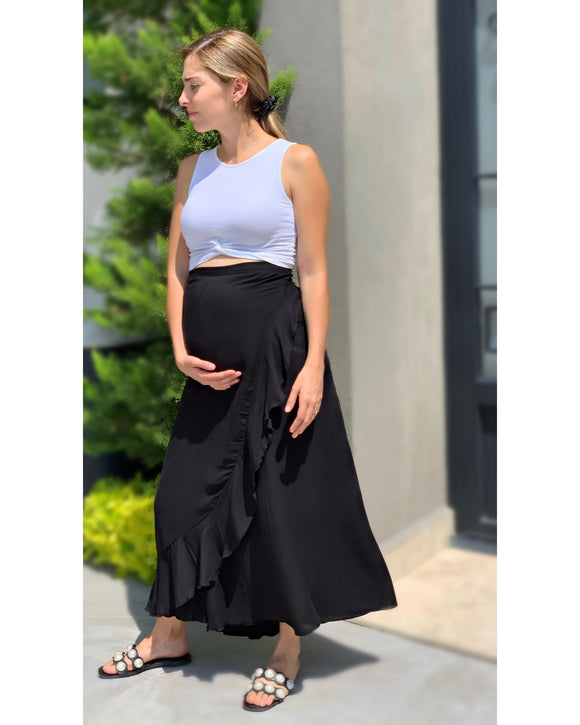 Maternity skirt, medium black with flowers