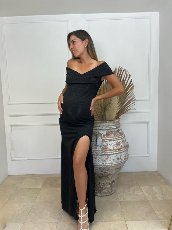 Vestido de maternidad Valentina, negro brilloso