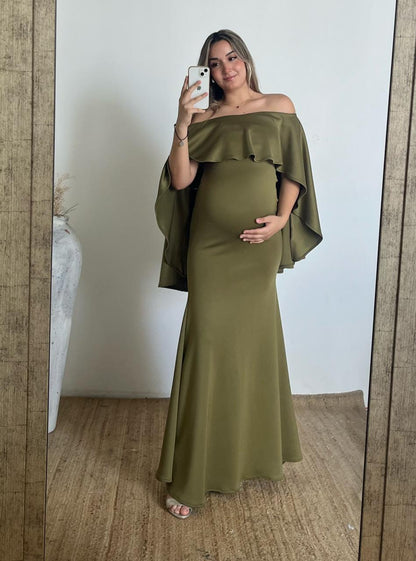 Vestido de maternidad Amparo, verde olivo oscuro (XG)(CH)