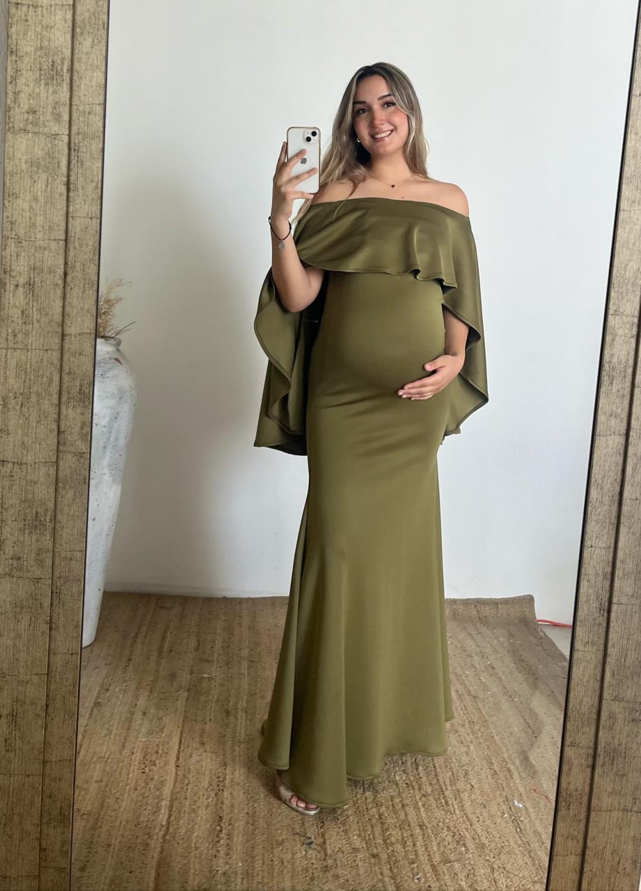 Vestido de maternidad Amparo, verde olivo oscuro (XG)(CH)