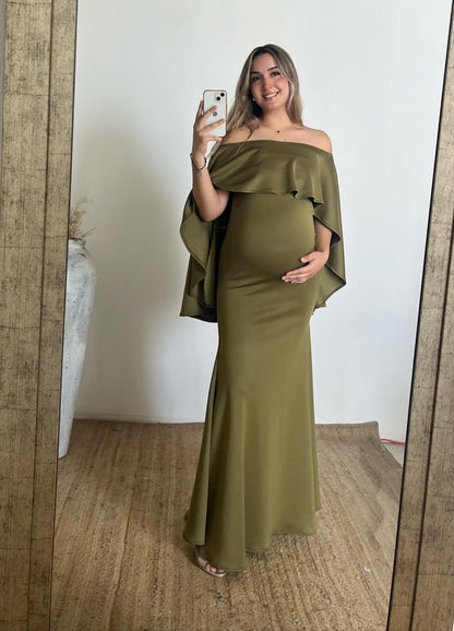Vestido de maternidad Amparo, verde olivo oscuro (XG)(CH)
