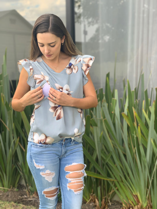 Blusa de lactancia, Andy gris flores G y XG