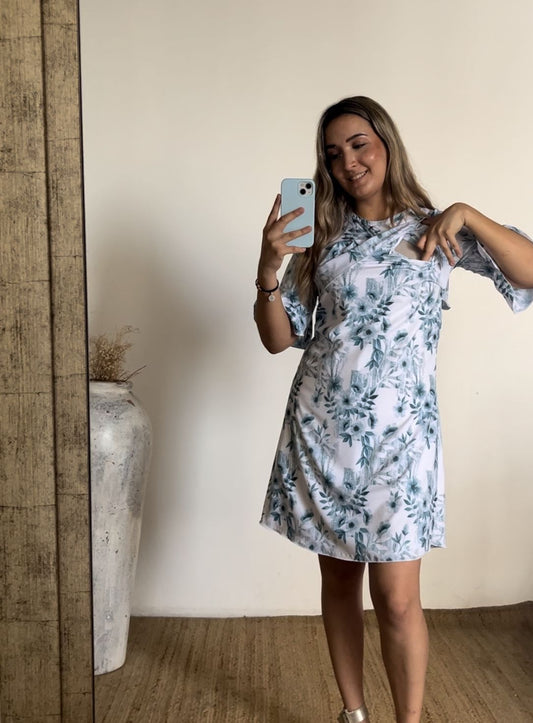 Vestido maternidad y lactancia, Deborah flores azules