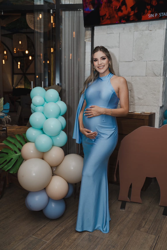 Vestido de maternidad Carola, azul brilloso