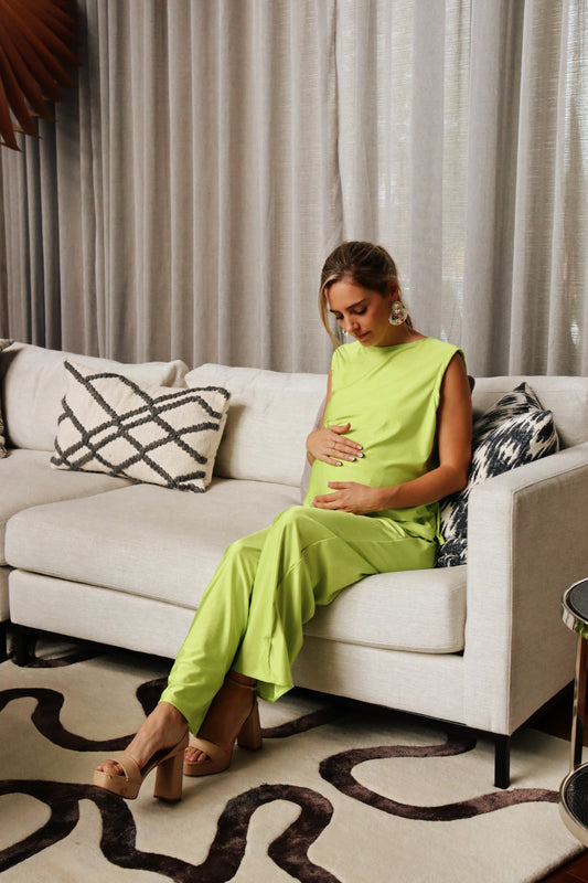 Conjunto de maternidad Mayte, verde limón licra