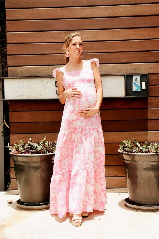 Maternity dress Dahlia black white flowers