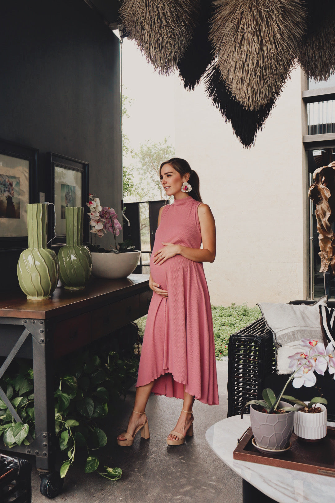 Vestido de maternidad Sonia, rosa quemado plisada