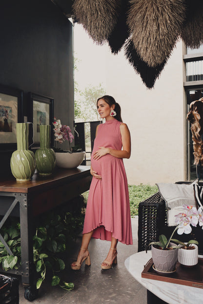 Vestido de maternidad Sonia, rosa quemado plisada