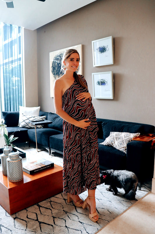 Vestido de maternidad Ilya negro con chedron corrugado CH