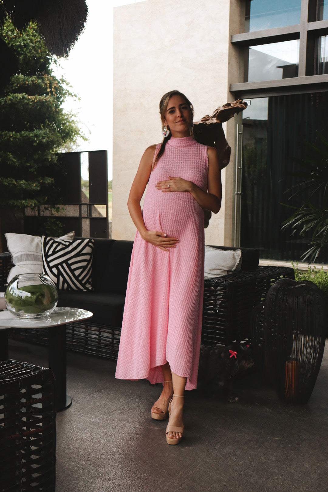 Vestido de maternidad Sonia, rosa claro textura