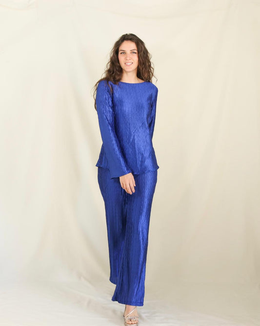 Conjunto de maternidad Mayte, azul rey corrugado