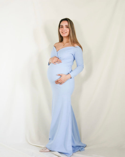 French blue maternity session dress, Ritta