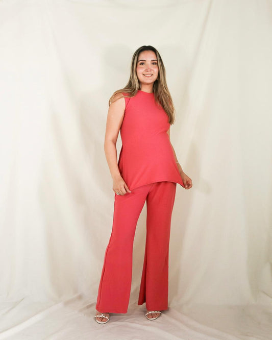 Conjunto de maternidad Mayte, rosa coral fuerte