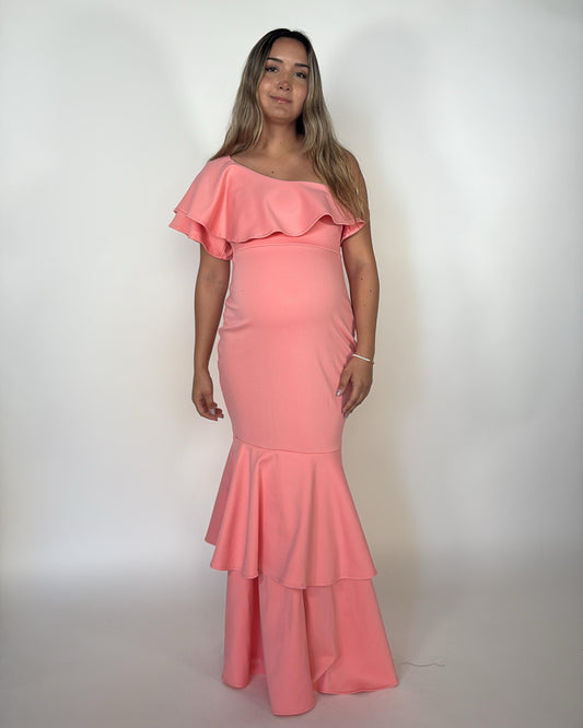 Vestido Regina rosa salmón de maternidad