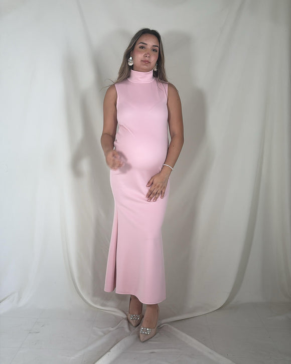 Maternity Dress, Black Turtleneck Sleeveless Long