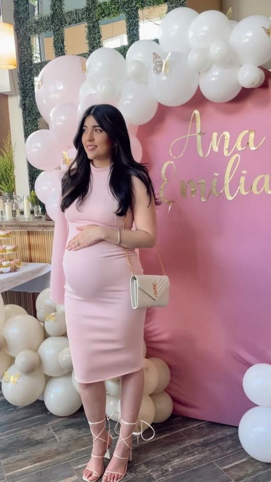 Vestido de maternidad Carola, rosa claro corto neopreno CH