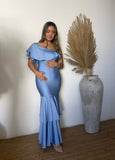 Vestido de maternidad Regina azul cielo brilloso