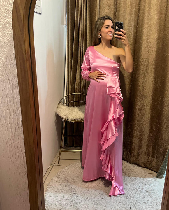 Vestido de maternidad Nancy rosa brilloso