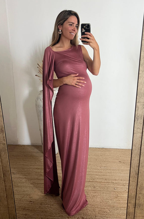 Vestido de maternidad Aida, rosa fuerte brilloso licra