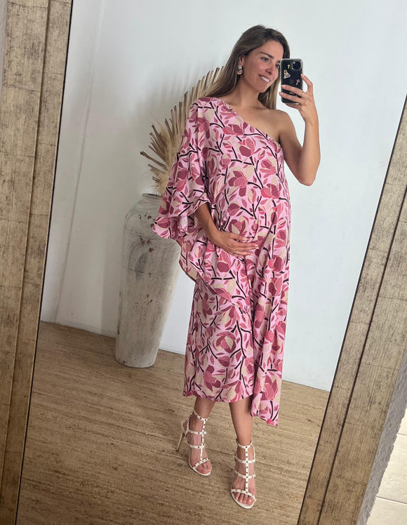 Vestido de maternidad Ilya flores rosas tallo negro