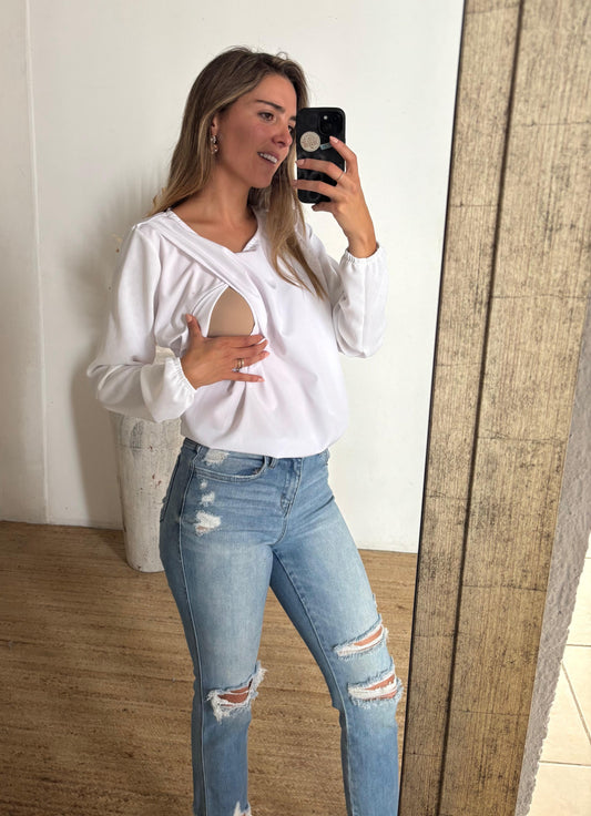 Blusa lactancia Daniela blanca textura G, XG