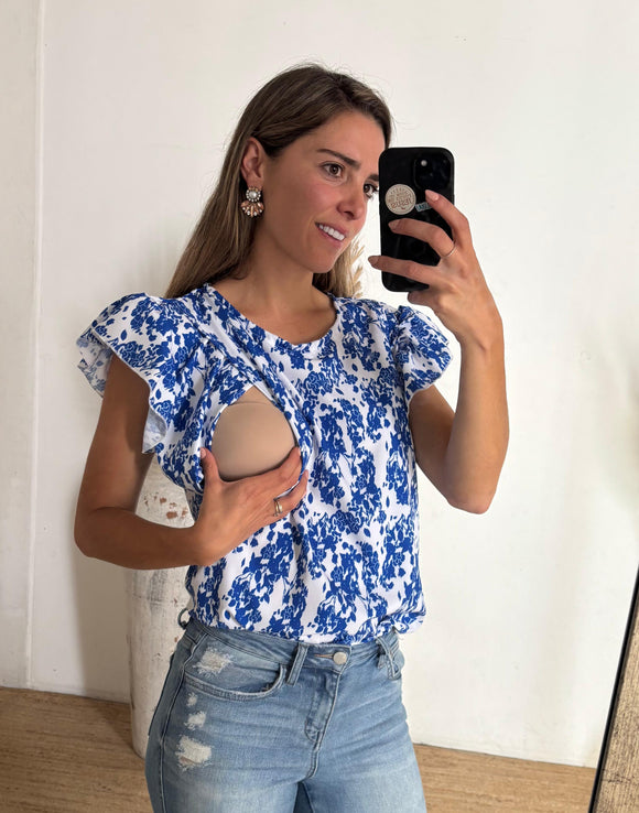 Blusa de lactancia, Andy blanca flores azules