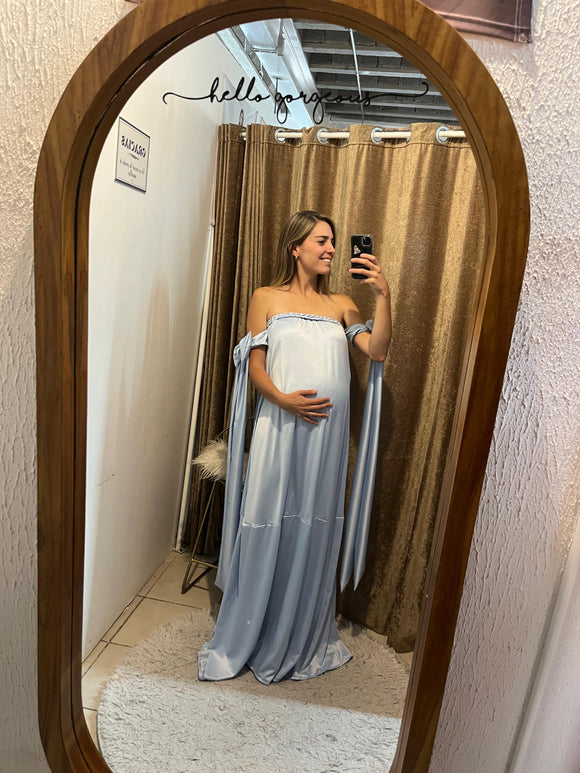 Vestido de maternidad Kalisi azul cielo brilloso
