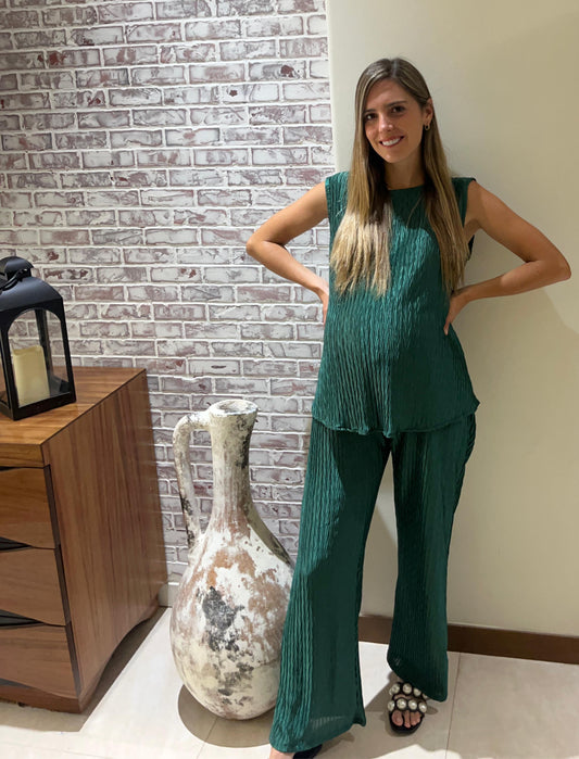 Conjunto de maternidad Mayte, verde medellin corrugado