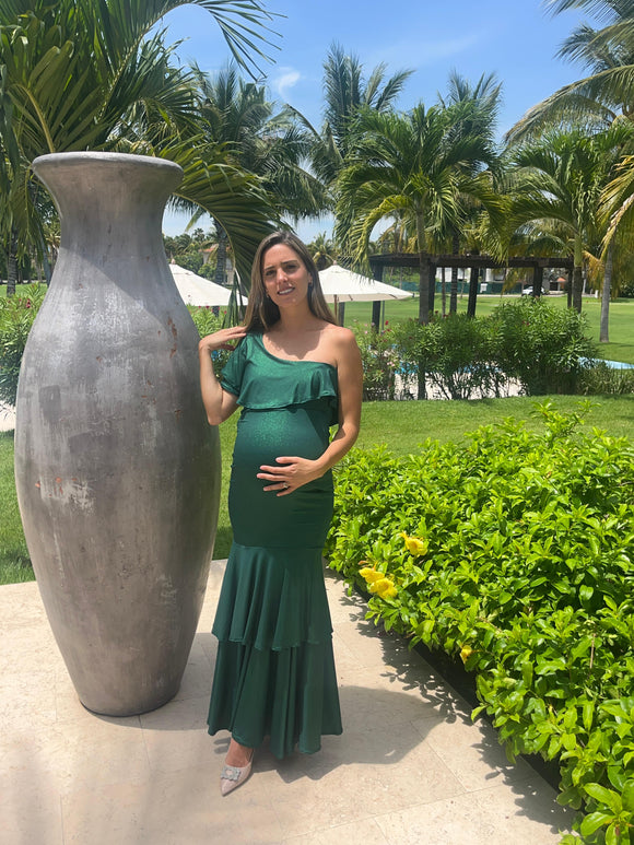 Vestido de maternidad Regina verde brillosa licra CH