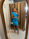 Vestido de maternidad Roberta, azul intenso brilloso