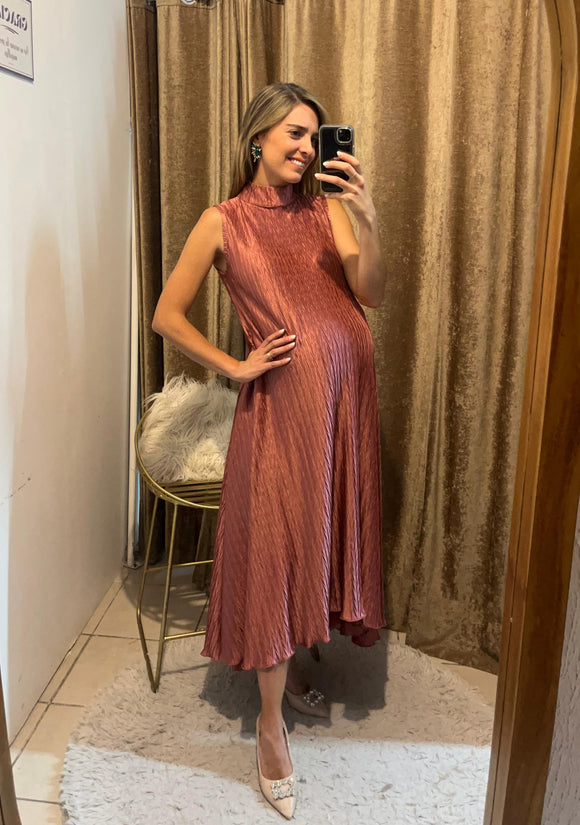 Vestido de maternidad Sonia, rosa quemado corrugado