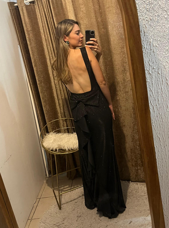 Vestido de maternidad moño Charlotte, negro brillos CH