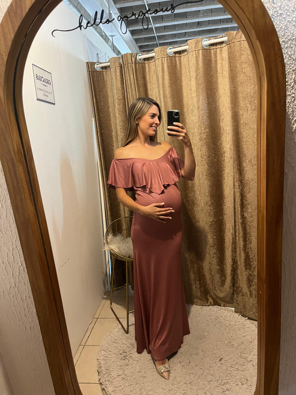 Vestido de maternidad Ana Luisa rosa claro brilloso licra